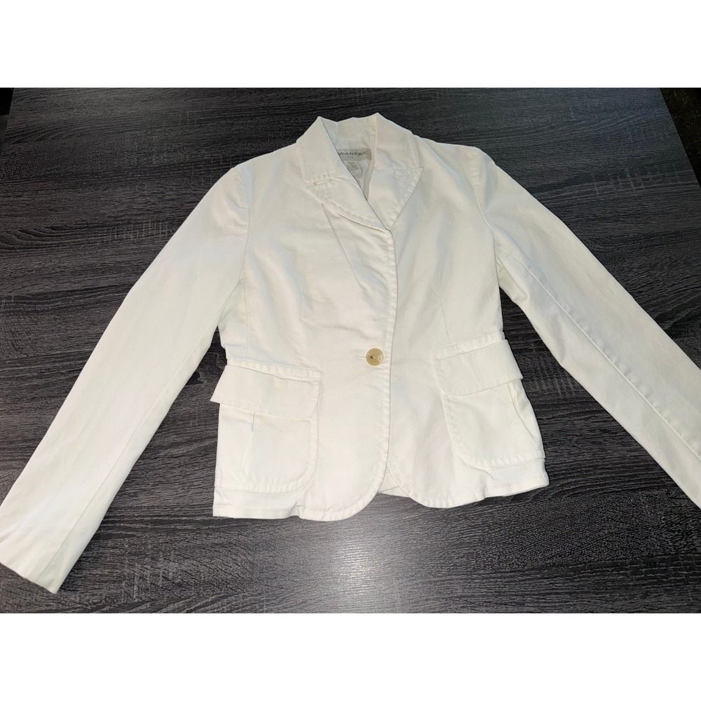 Banana Republic Blazer White Cotton Stretch One Button Classic Workwear Size 2 - Picture 1 of 7